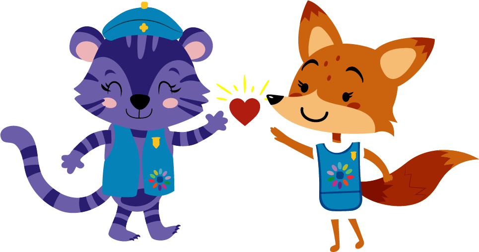 cartoon tiger and fox dancing